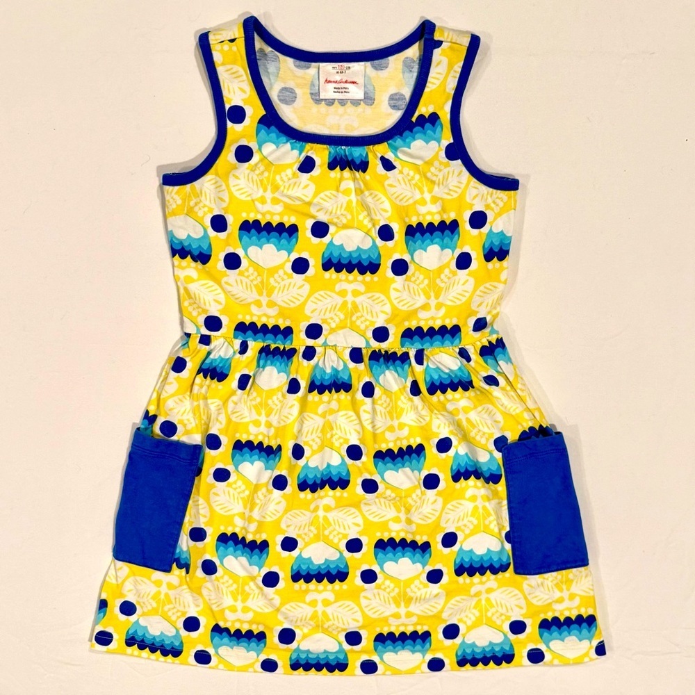 Hanna Andersson So Breezy Sundress Girls 6X-7 120 cm Yellow Blue Tulips Spring